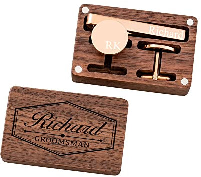 Benutzerdefinierte Krawattenklammer Manschettenknöpfe Set für Männer, Geschenk für Boss Trauzeugen, gravierte Manschettenknöpfe und Krawattenklammer für Männer Set (Roségold)