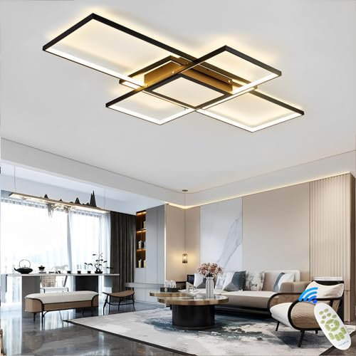 Qiaomao Modern Deckenlampe LED Deckenleuchte Dimmbar mit Fernbedienung 82W Rechteckige Deckenlampe Wohnzimmer Lampe Decke Schlafzimmerlampe Der Zentrale Steuerkasten Kann Licht Abgeben,Schwarz,85cm