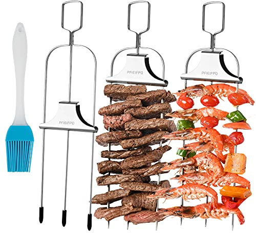 PFIEIFPO 3-Wege-Spieße, 35,6 cm Edelstahl, Silver, Kabob-Spieße, Grillzubehör, perfekt für Fleisch, Gemüse, Obst, Marshmallow-Bratstäbe