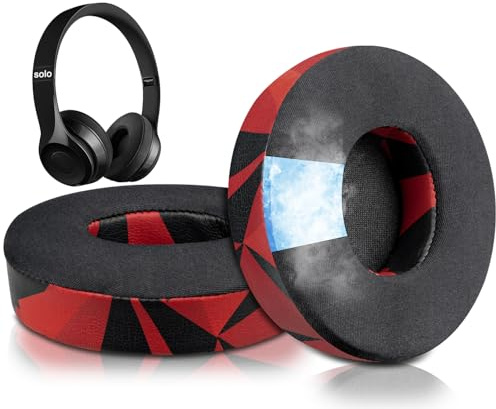 SoloWIT Cooling Gel Replacement Ear Pads Cushions for Beats Solo 2 & Solo 3 Wireless On-Ear Headphones, Earpads with High-Density Noise Isolation Foam, Added Thickness - Red Storm
