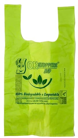 Buste Shopper 6 Kg MAXI 34x65 Verdi Bio con Manico - biocompostabili Biodegradabili Compostabili