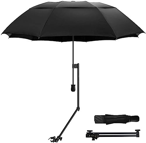 WILRAY UPF 50+Verstellbarer Regenschirm, Golfschirm mit verstellbarer universeller Klemme, für Stühle, Golfbeutel, Kinderwagen, Rollstuhl, Terrasse, tragbare Regenschirme (Black-XL)