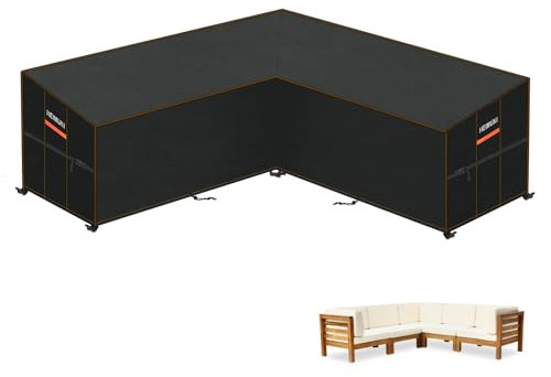 HEIMUNI L Shape Garden Furniture Covers Rattan Outdoor Corner Sofa Cover V-Shaped Garden Furniture Covers Waterproof 420D Oxford Fabric L-Shape Garden Sofa Cover Anti-UV 237x237x100x80/65cm