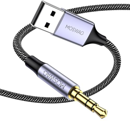 MOSWAG USB till 3,5 mm ljudadapter, nylonflätad AUX-kabelkompatibilitet med PC, bärbar dator, hemstereo, hörlurar, högtalare