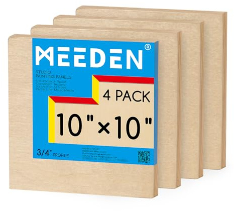 MEEDEN Unfinished Wood Canvas Board: 3/4” Deep 10x10” Wooden Canvas Panel Pack of 4 - Blank Cradled Wood Art Board for Painting | 3/4 Deep Wooden Panel Board, Blank Cradled Wood Art Board for Painting - Rectangle