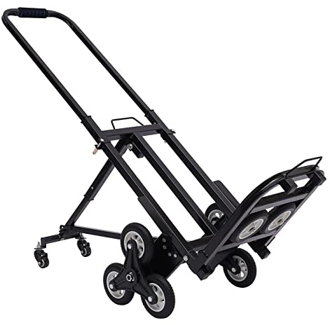 Treppensteiger, 46 * 25cm Sackkarre Treppensteiger Klappbar, 10 Räder Treppenwagen,150Kg Tragfähigkeit, Handkarre Höhenverstellbar(73-115cm) Mit Gummiband