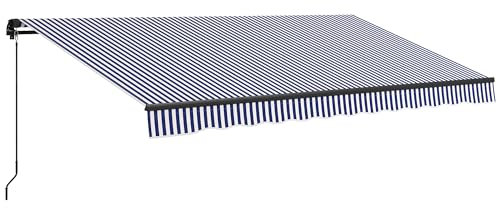 Outsunny Gelenkarmmarkise Markise mit Handkurbel, 400 x 300 cm, UV30+ Sonnenmarkise Terrassenmarkise Winkel 45-85°, Balkonmarkisen mit Wasserdicht Beschichtung, Wandmontage, Blau+Weiß