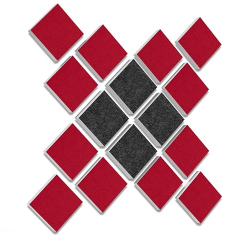 platino24 Akustikpaneele aus Basotect G+ I 16 Stück I 27,5 x 27,5 cm I 3D Wandpaneele in Bordeaux & Anthrazit I Akustik-Paneele aus Schaumstoff I Akustikplatten zur Schalldämmung in Büro & Wohnung