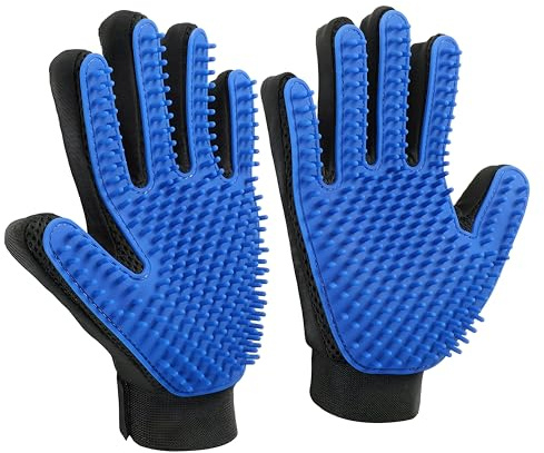 Neo10Ten Fellpflege-Handschuh, Haustier-Bürsten-Handschuh, Haarentfernung, schmutzfreie Fellpflege mit 260 Spitzen, Hunde, Katzen, Kaninchen und Pferde mit langen/kurzen/lockigen Haaren (1 Paar, blau)
