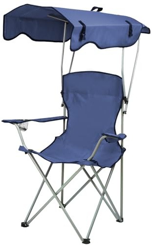 Chaise De Plage avec Auvent, Chaise Pliante Camping, Chaise de Pêche Extérieur, avec Porte-gobelet, Accoudoir, Portable, Pliable, Capacité de charge maximale 120KG, Pêche, Camping, Plage (bleu)