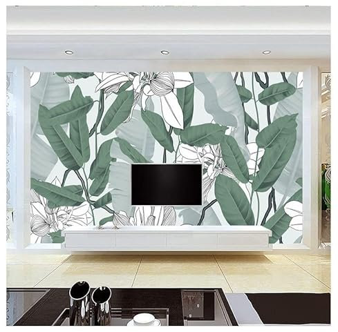 Carta da parati murale con foglie di banano, per soggiorno, carta da parati 3D, effetto seta, stile nordico minimalista, decorazione per la casa (verde, 100 cm (altezza) x 140 cm (larghezza)