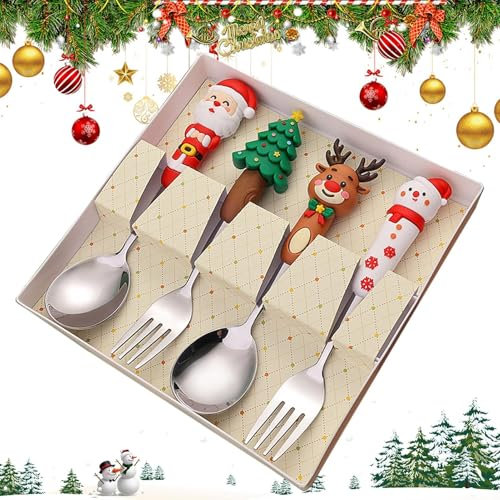 Servizi di Natale - Set di posate natalizie in acciaio inossidabile | Forchette e cucchiai eleganti, utensili da aperitivo e cucchiaio da dessert, per i vostri pasti di festa e celebrazioni