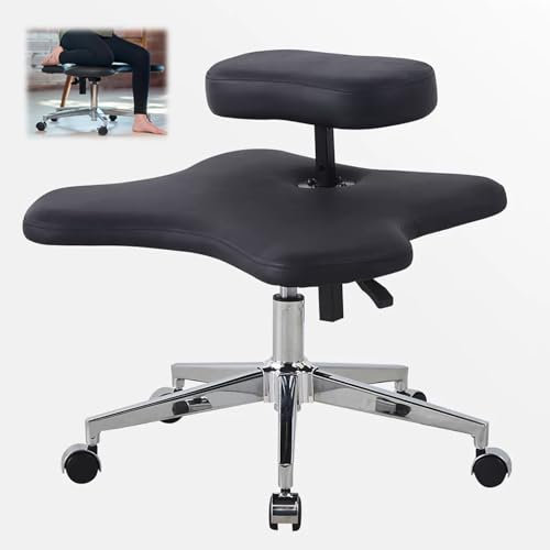 Kniestuhl, ergonomischer Kreuzbeinstuhl mit Rollen, Home Office Schreibtischstuhl, Meditationsstuhl, flexibles Design, höhenverstellbar, Haltungsstuhl für Zuhause, Büro & Meditation, Laktose