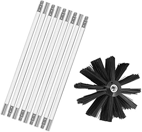 Kit De Ramonage Pour Poêle À Granulés Hérisson Ramonage, Brosse Pour Tuyau De Poêle Cheminée, Avec 9 Tiges En Nylon, 1 Tête De Brosse Et 1 Tige Hexagonale Pour Climatisation(9 Rods,410mm)