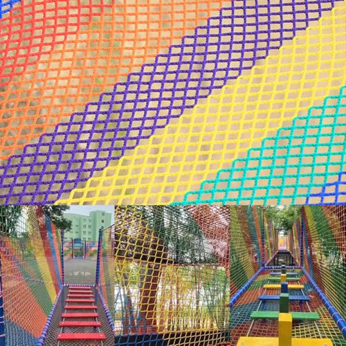 Playground Rope Net Kids Safety Net,Balcony/Stair Railing Guard,Toy and Sports Equipment Barrier Mesh Anti-Fall Rope Netting,Knotless Polyester Cargo N(Size:4.9x6.5ft (1.5mx2m),Color:Multicolor)