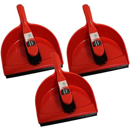 LITETRON 3 Pack Red Handheld Dustpan and Brush Sets- Compact & Durable Brush and Pan Set,Easy-to-Use Cleaning Tools for Home,Office & Outdoors–Ergonomic Grip,Lightweight Design Dustpan and Brush