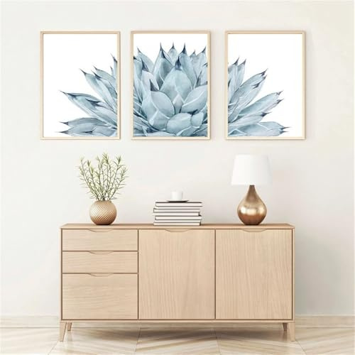 WBYZAC Set di 3 Dipinti su Tela Astratti Ad Acquerello di Cactus Arte Murale Poster Botanici Quadri da Parete per Soggiorno Cucina Casa Camera Arredamento-30 * 40 Cm (Stampa Senza Cornice)