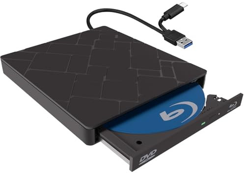 TOMVYTER Lecteur BluRay Externe USB3.0 Type-C, Graveur/Lecteur Blu-Ray Externe DVD Portable Mince, pour Ordinateur Portable, Bureau, Windows 11/10/8