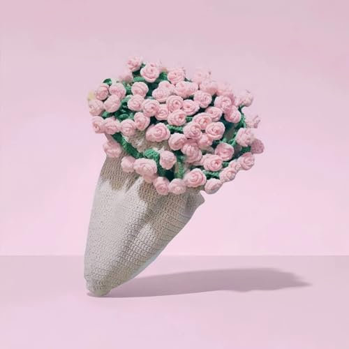 Finished Rose Bouquet Crochet Flower Blanket, Handmade Roses, Bellflower Throw, Soft Knitted Woven Blankets Gift for Mother's Day, Anniversary, Birthday(Pink rose on Beige,Dia. 60cm)