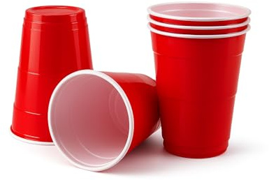 12oz 100 Pcs Disposable White & Red Plastic Cups 100 Pcs for Cold Drinks Juices Smoothies Water Parties Fun