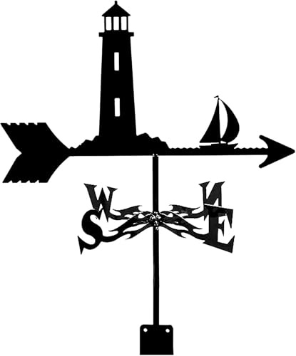 MWAYOYTE Wetterfahne, Metall-Wetterfahne, Segelboot und Leuchtturm-Ornament, Windfahne, Dachmontage, Wetterfahne, Scheune, Outdoor, Garten, Hof, Windrichtungsanzeiger