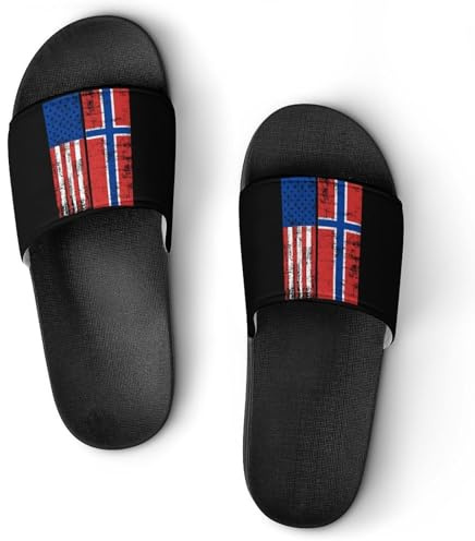 Norwegian Flag And USA Flag Summer Slide Sandals Shower Slipper Open Toe House Shoes for Men Women 39 (245mm)