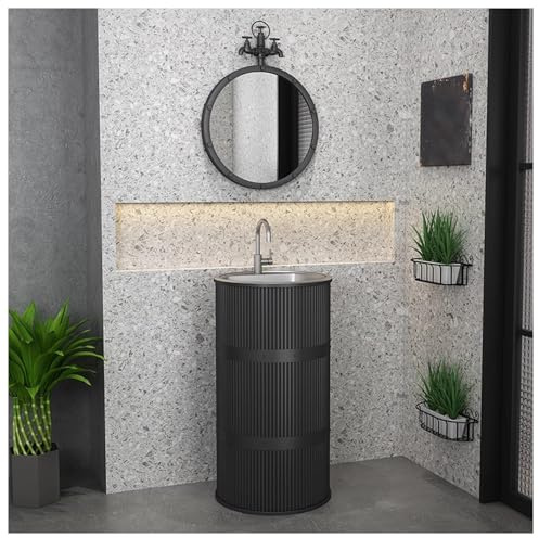 ZTGL Badezimmer Waschtische, Bodenstehender Waschtisch Badezimmermöbel Set mit Waschbecken, Modern Industrial Waschplatz Toilette Waschbeckenunterschrank mit Edelstahlspüle B1,Without Storage