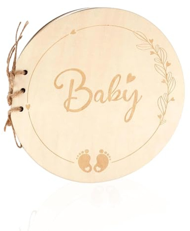 35 Pages Wooden Baby Shower Guest Book,Baby Shower Table Decorations, Signing Book for Guest Check-in, Blessings & Advice for New Parents, Moms-to-be