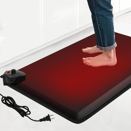 Heated Anti-Fatigue Floor Mat Under Desk - Heated Standing Mat Cushioned with Foot Warmer 17.7x30,8 Levels Temp & 12H Timer, 1.2 Thick Comfort Foam Heating Pad for Kitchen,Office,Home,Durable