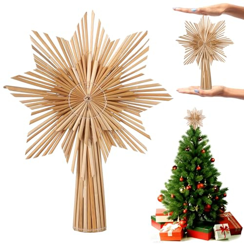 Strohsterne Groß 22 cm Weihnachtsbaum aus Natürlichem Handgemachter Stroh Baumspitze Weihnachtsbaumspitzen Christbaumschmuck Stroh Strohstern Holz Christbaumspitze Braun Weihnachtsbaumspitze Beige