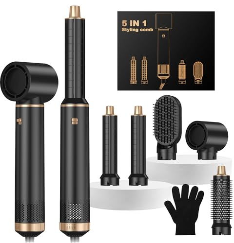 Glätteisen für Haartrockner Hairstyler 5 in 1 Hair Styler Set, Haarstyler mit Luft Lockenstab Föhn Thermal Brush Glättbürste, Multistyler Rundbürstenföhn Warmluftbürste Haarstyling
