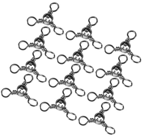 KICHOUSE 50pcs Stainless Steel Three Way Swivel Connector Fishing Tackle Rolling Barrel Swivels for River Sea Boat Kayak Surf Fishing Accessories