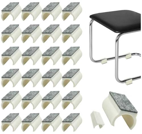 Cuscinetti per sedie, 24 pezzi Feltrini per Sedie, protezioni per pavimenti in plastica con feltro, a forma di U, antiscivolo, per gambe di sedie rotonde (Bianco,16mm)