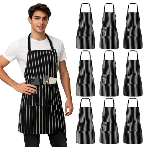 WENLISELL Adjustable Chef Apron, Unisex Kitchen Apron with 2 Pockets, Chef Apron for Cooking, Catering, Restaurant