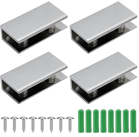 4 Stück Glasplattenhalter, 55×30×18mm Einstellbare Glasklemme | Edelstahl Glashalter Klemmhalter,Glasklemme Badezimmer, Glashalter Wandmontage,für 8-12mm Dicke Glas,Acrylglas und Holzböden