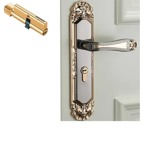 YXINAER Cerradura de seguridad con manija puerta dormitorio silenciador vintage, cerradura silenciosa dividida, interior for muebles Manilla Puerta Exterior(E)