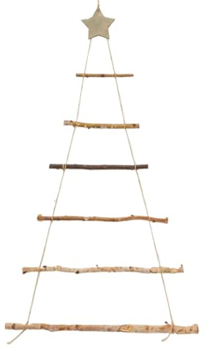 Holzleiter-Weihnachtsbaum mit Sternspitze, 91, 4 x 53, 3 cm, hängender Weihnachtsbaum, 7 Schichten, dreieckig, DIY-freundliche Wand, Keine Ornamente, Stil 2 Wand, Holztr
