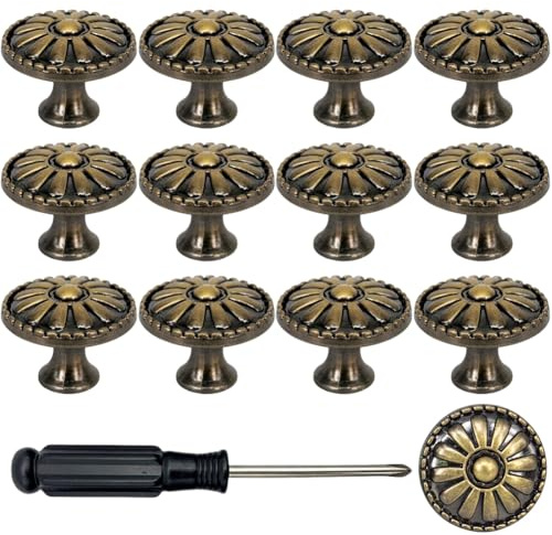 QYEHF Maniglie per armadi in bronzo antico,12PCS Pomelli per Mobili Vintage 30mm manopole per cassetti per mobili armadio guardaroba per Cassetto, Cucina, Bagno, Armadio, Comò