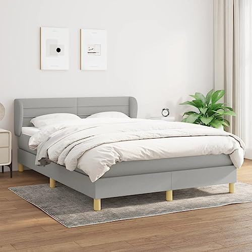 Frdhee Seniorenbett Bettgestell Bettrahmen,Boxspringbett mit Matratze Hellgrau 140x200 cm Stoff,Bett Für Schlafzimmer Gästezimmer,Modern,Einfacher Aufbau