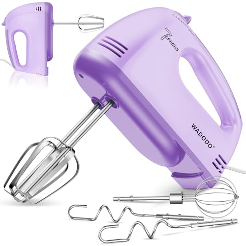 WADODO Electric Hand Mixer, 7-Speeds Small Handheld Mixer Portable Food KitchenMixer with 5 * 304 Stainless Steel Beaters, Whisk, Dough Hooks Attachment for Baking Cake Cookies Cream, Purple