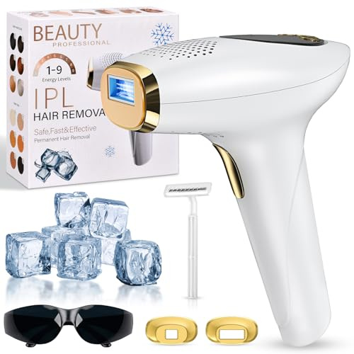 IPL Geräte Haarentfernung Laser mit Kühlfunktion, 3 Erweiterte Funktionen HR/SC/RA 9 Energiestufen 999,999 Lichtimpulse Schmerzfreie Haarentfernungsgerät für Männer,Frauen,Gesicht,Bikini,Körper
