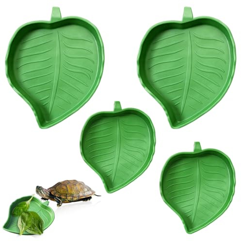 Xindojuz 4 st blad reptil vattenskål, reptil vattenskål, sköldpadda livsmiljötillbehör, skäggig drake vattenskål, husdjursmat matningsplatta för sköldpadda liten orm ödla gecko, 2 storlekar