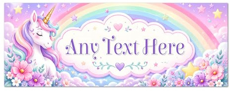 Personalised Unicorn Rainbow Aluminium Door Sign For Nursery Or Bedroom - Pastel Magical Name Plaque With Stars Flowers Cloud Illustration