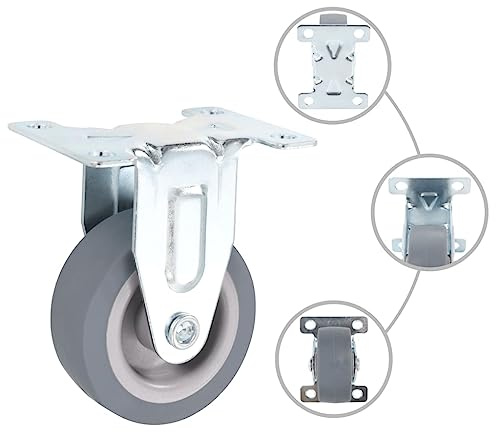 24 stycken Bockhjul 50 mm TPR-gummi med zinkbeläggning, 35 kg bärkraft, 50 x 50 mm platta, lågt ljud för verkstad, lager, industri, transportvagn, pallvagn, stödband