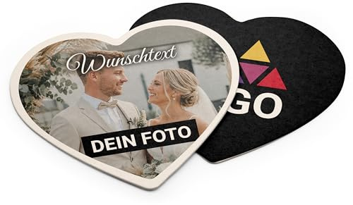 printplanet - Bierdeckel Herz Personalisiert mit Foto und Text - 100 Stück - Gastro-Qualität Made in Germany