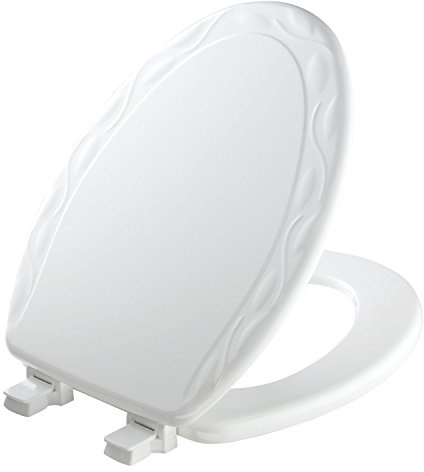 Mayfair Sculptured Ivy Toilet Seat, Easy Clean Hinges with Durable Wood Seat, Made in USA, Elongated, White