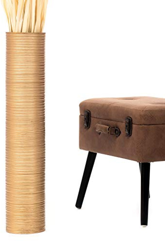 Leewadee Große Bodenvase 65 cm Mangoholz für Pampasgras & Trockenblumen | Dekovase fürs Wohnzimmer, für Zweige & Trockengräser - bruchfester als Keramik, kein Wasser. Boho
