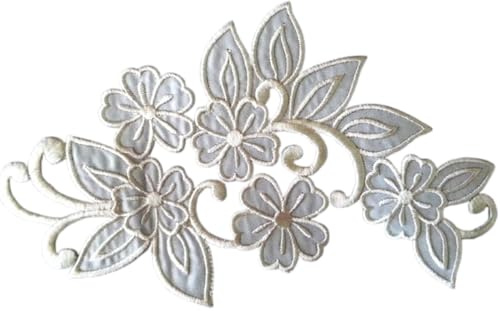 Iron on Bügel Blumen Aufnäher Aufbügler Patches Flicken Sticker-ei Bügelbilder Applikation groß bestickt zum aufbügeln Blume creme weiss 17cm