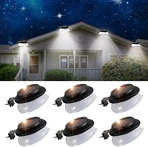 Set med 6 9 LED-solcellslampor, SMY 100 LM vattentät utomhus sol takrännor lampor för trädgård staket avlopp vägg uteplats garage trottoar (IP55 vitt ljus) (sexpack)