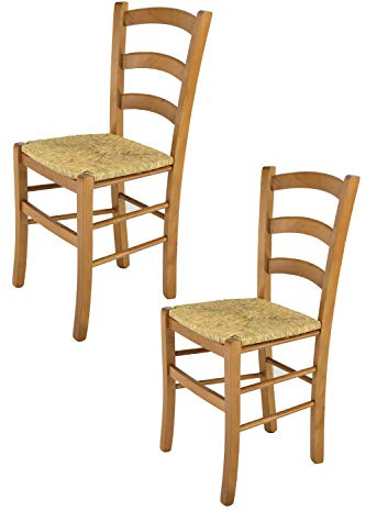 t m c s Tommychairs - Set 2 chaises Venice pour Cuisine, Bar et Salle à Manger, Robuste Structure en Bois de hêtre peindré en Couleur chêne et Assise en Paille